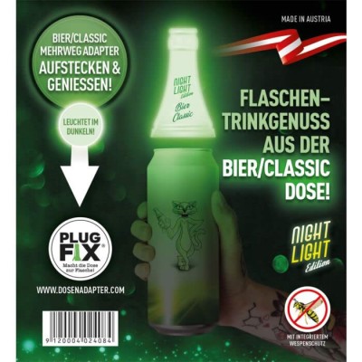 Glow-in-the-dark reusable beer/soda can adapter with crown cap Night Light Edition