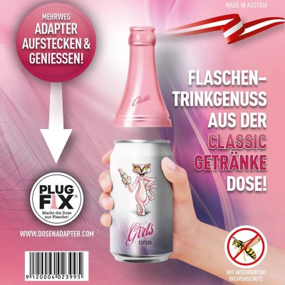 Reusable pink beer/soda can adapter with crown cap PINK Edition