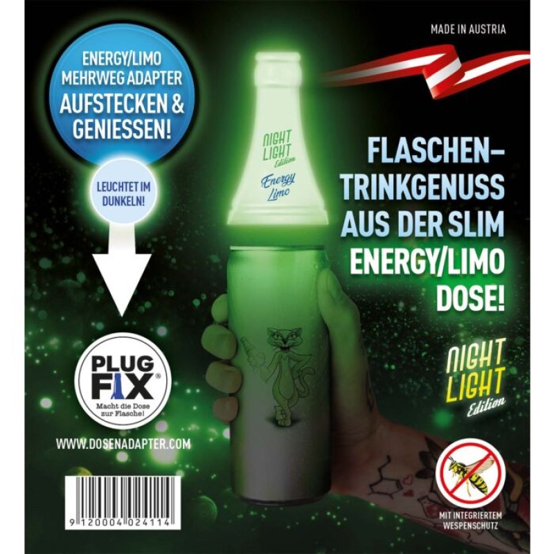  Energy/Limo-Dosenadapter nachleucht mit Mehrwegbecher & Kronenkorken Night Light Edition